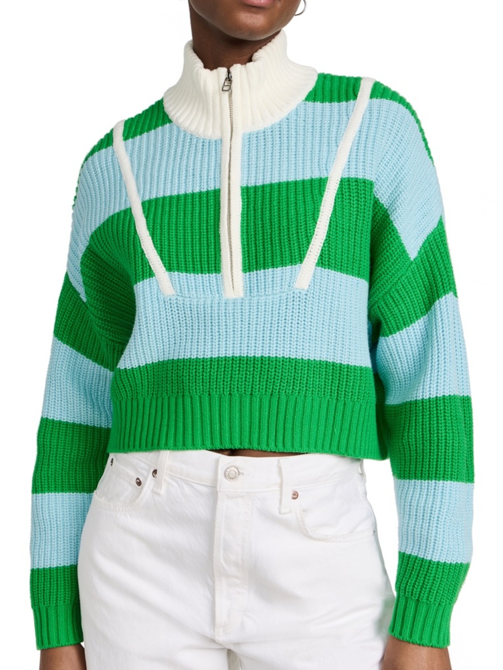 STAUD Cropped Hampton Sweater Grass/Shallow Rugby Stripe